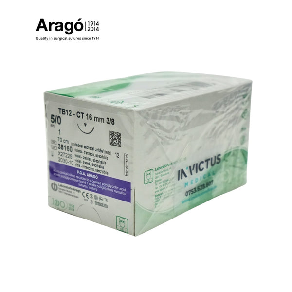 PGA ARAGO (VIOLET) 5/0, 70cm, DS16, CUT. CU 12 FIRE DE SUTURĂ - Aragó image 0
