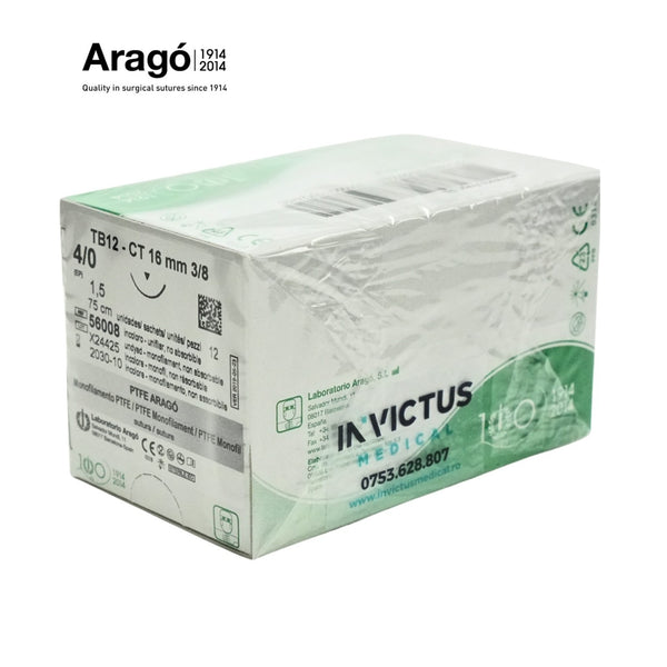 POLITETETRAFLUORETILENĂ (PTFE) ARAGO 4/0, 75cm, DS16, CUT. CU 12 FIRE DE SUTURĂ - Aragó image 0