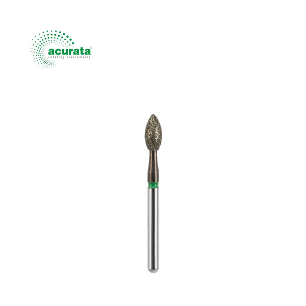 Freză diamantată tip flacără, rotunjită la bază, diametru 2,3 mm, granulație verde - Acurata Black image 0