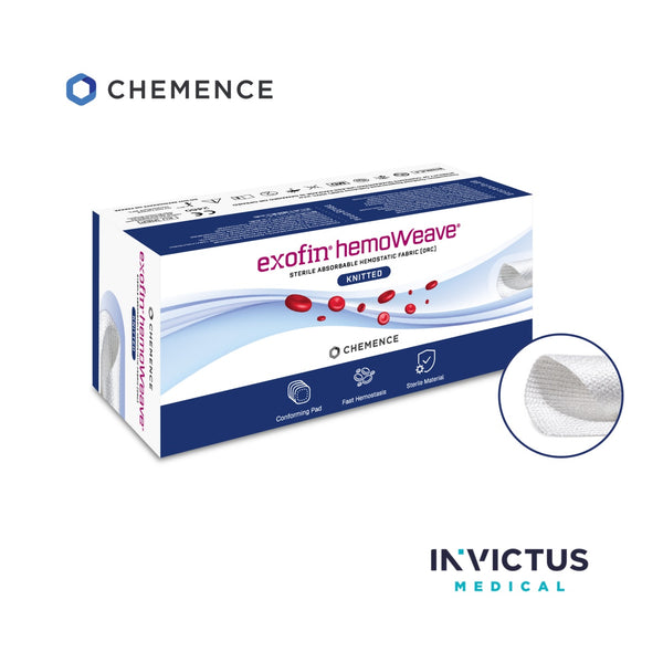 Exofin hemoWeave Tricotat 5,1 × 7,6 cm, 12 buc. – Hemostatic din celuloză regenerată oxidată | Chemence