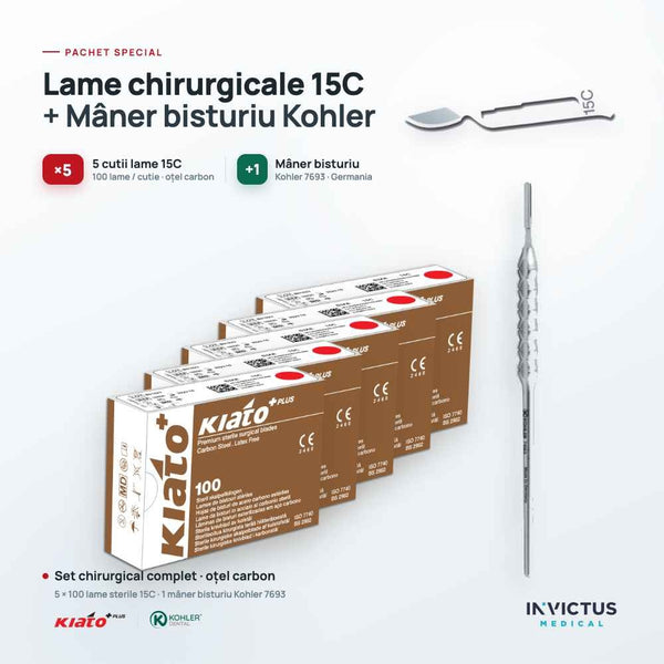 Ofertă set - Mâner Bisturiu TRINOVO KOHLER + 5 cutii Lame KIATO 15C