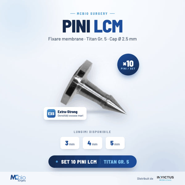 Pini MC Bio Surgery EXS – Extra Strong pentru fixarea membranelor în regenerare osoasă ghidată (GBR), Ø2.5 mm, 3 / 4 / 5 mm (10 buc.)
