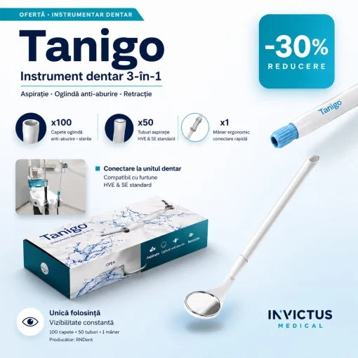 Tanigo® – Instrument dentar 3-în-1 cu aspirație, oglindă și retracție | 100 capete incluse + 50 tuburi aspiratie