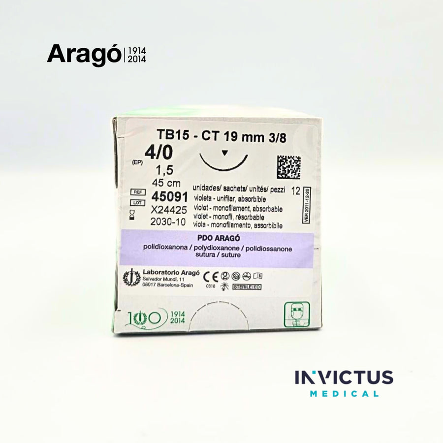 PDO (VIOLET) 4/0 Arago– DS19 3/8 , 45cm, Monofilament Resorbabil-CUTIE CU 12 FIRE DE SUTURĂ - imaginea 2