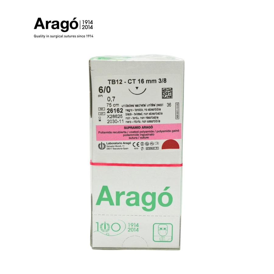 SUPRAMID ARAGO (BLACK) 6/0, 75 cm, DS16, CUT. CU 36 FIRE DE SUTURĂ - Aragó