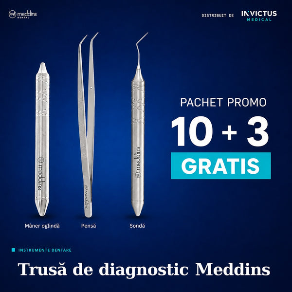 Pachet Special Lansare Meddins – 10 Kituri Diagnostic Stomatologic + 3 CADOU (Pensă DDI 20 1, Mâner Oglindă DDI 01, Sondă 45° DDI 10 s3)
