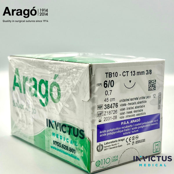 PGA ARAGO (VIOLET) 6/0, 45cm, CT13, CUT. CU 12 FIRE DE SUTURĂ - Aragó